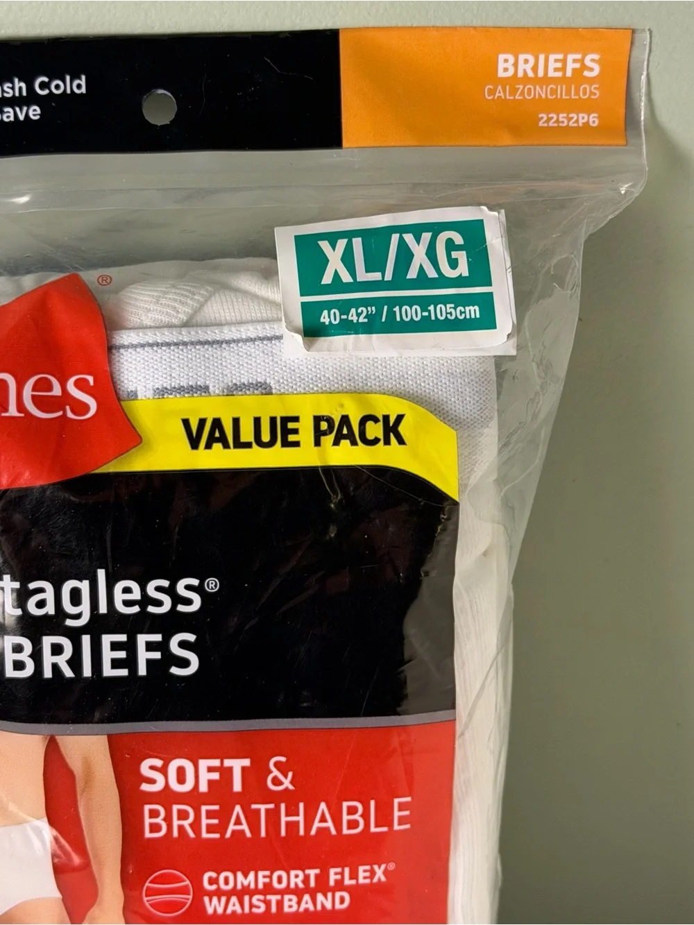 Hanes Men’s Tagless Briefs XL 40-42 White 100% Cotton 6 Pack Full Rise